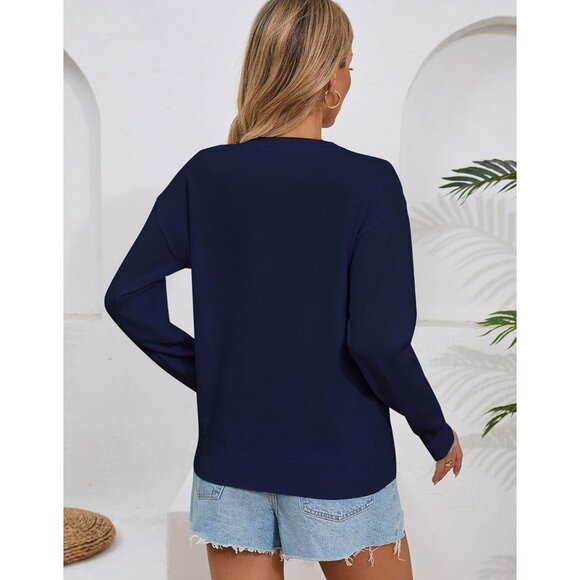 Women's American Flag Sweater Lightweight Long Sleeve Crew Neck Pullover - Picture 4 of 8